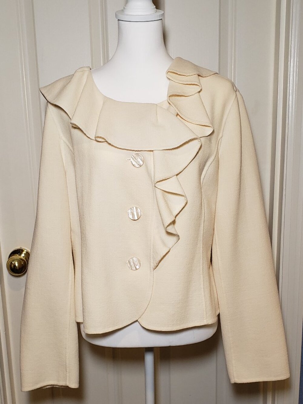 St John Cream color wool Cardigan